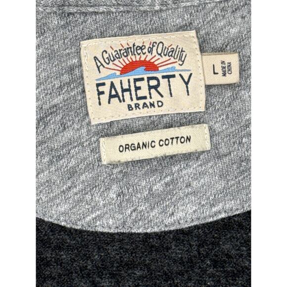 Faherty Men's Large Henley Organic Cotton Blend Grey Gray Heather Fall Preppy - Picture 3 of 8